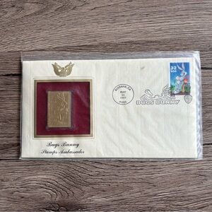 Vintage Bugs Bunny Stamp Envelope with Gold and Red Accents
